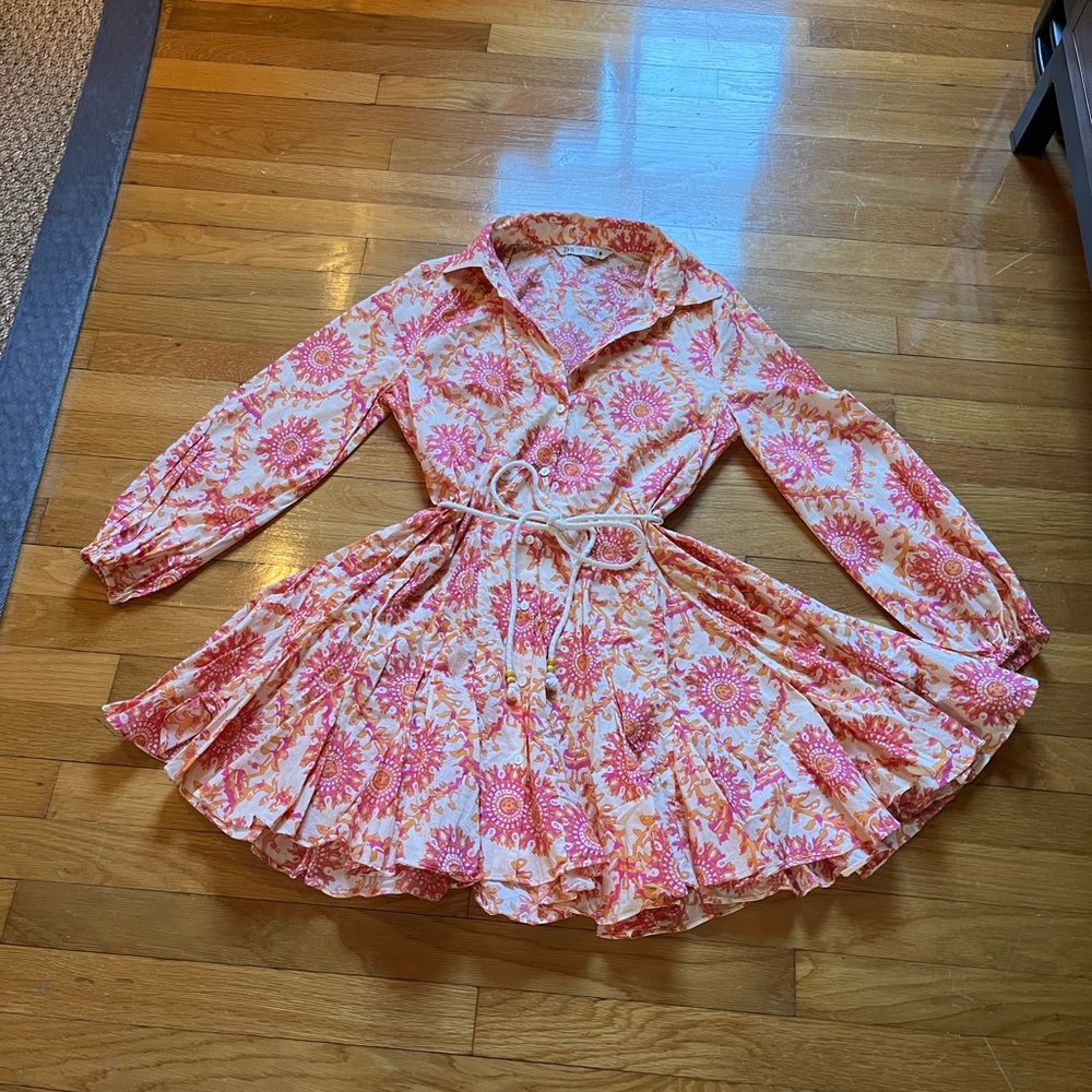 Zara printed shirt dress with rope tie belt